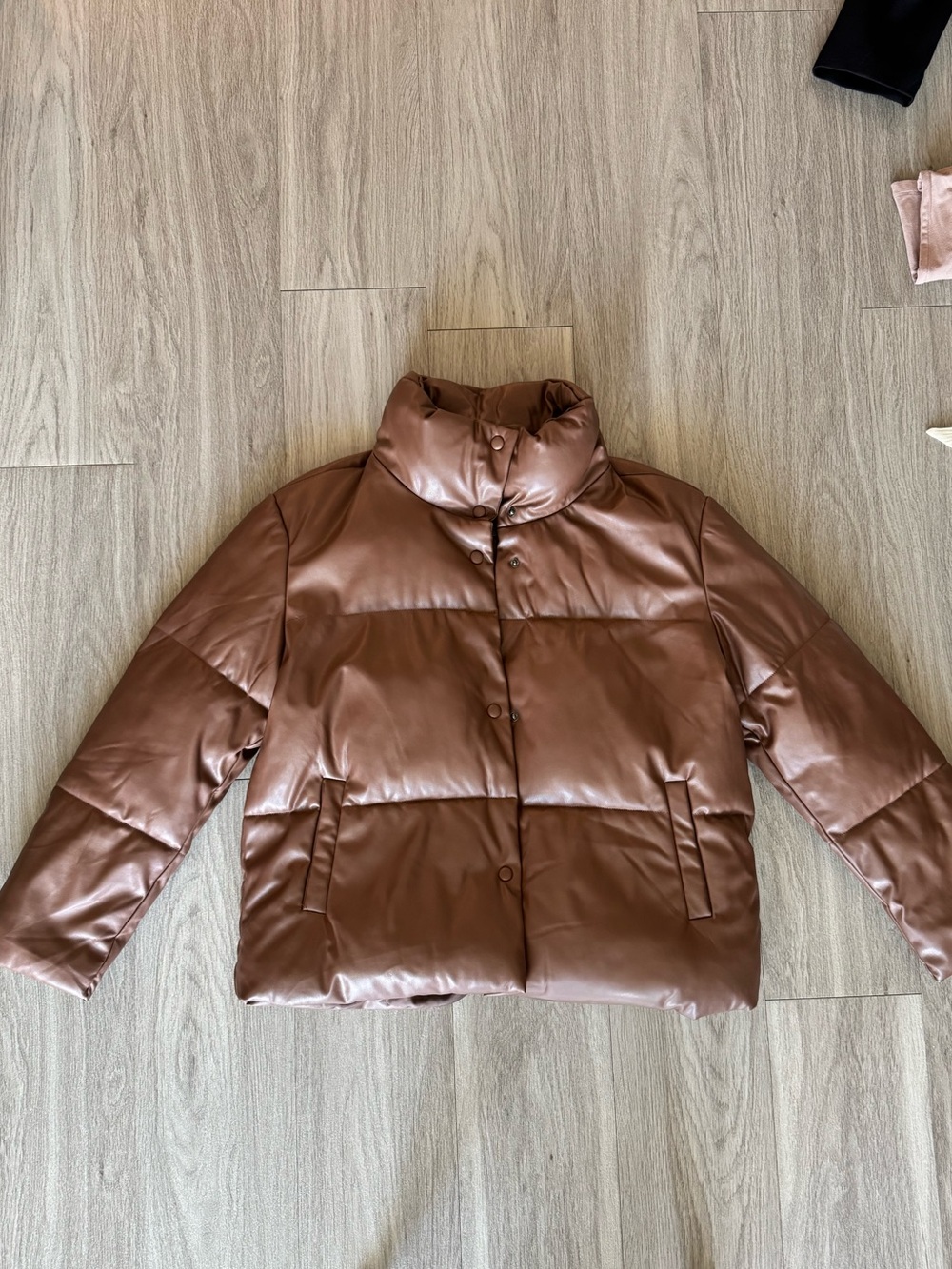 Brown Faux-Leather Puffer Jacket - Women